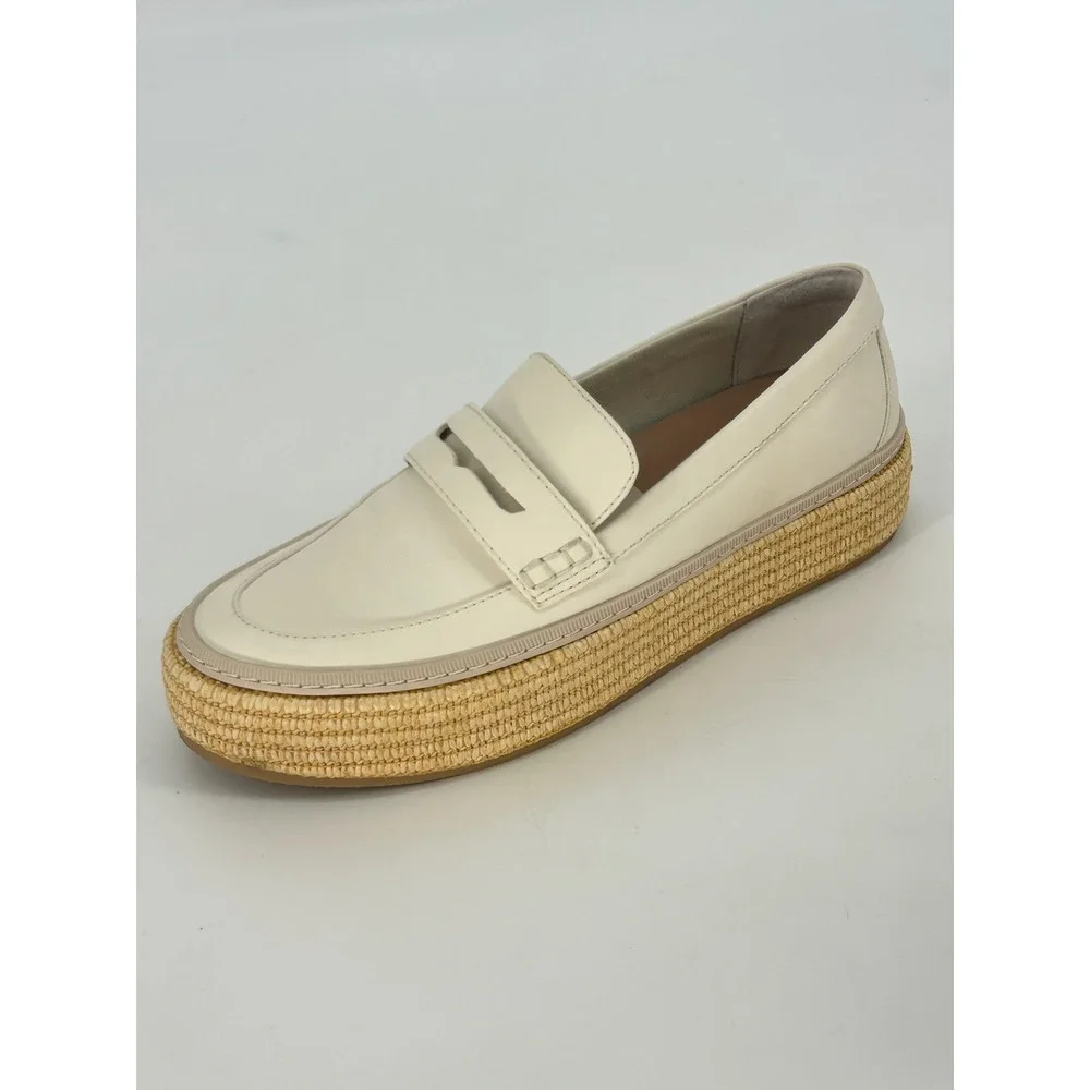 Dolce‎ Vita Ranna Loafer Espadrille Platform Cream Leather Slip On Shoes-9.5M